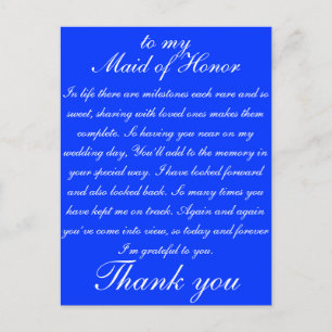 Maid of Honour Thank you Postcard
