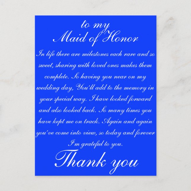 Maid of Honour Thank you Postcard (Front)