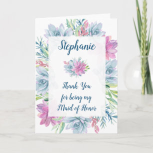 Maid of Honour Thank You Watercolor Succulents Card