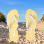 Maid of Honour Trendy Buttercup Yellow Colour Flip Flops<br><div class="desc">Gift your wedding bridesmaids with these stylish Maid of Honour flip flops that are a trendy,  buttercup yellow colour along with white,  stylised script to complement your similar wedding colour scheme. Select foot size along with other options. You may customise your flip flops to change colour to your desire.</div>