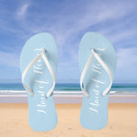 Maid of Honour Trendy Powder Blue Colour Flip Flops<br><div class="desc">Gift your wedding bridesmaids with these stylish Maid of Honour flip flops that are a trendy,  powder blue colour along with white,  stylised script to complement your similar wedding colour scheme. Select foot size along with other options. You may customise your flip flops to change colour to your desire.</div>