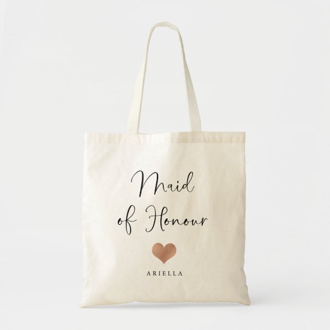 Maid of Honour | Trendy Script and Heart Tote Bag (Front)