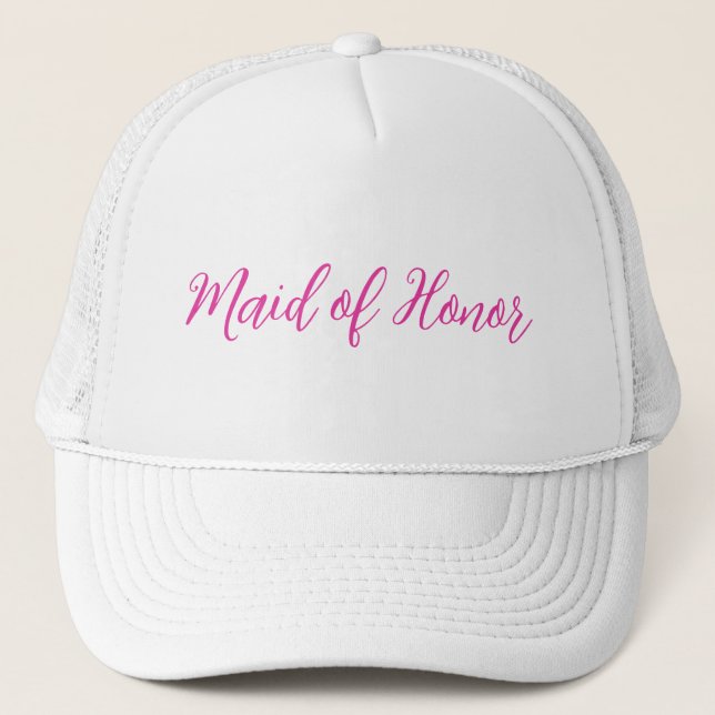 Maid of Honour Trucker Hat – Pink Script Design (Front)