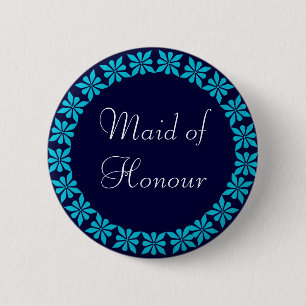 Maid of Honour Turquoise Flowers I.D. Button