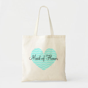 Maid of Honour turquoise heart chevron tote bag