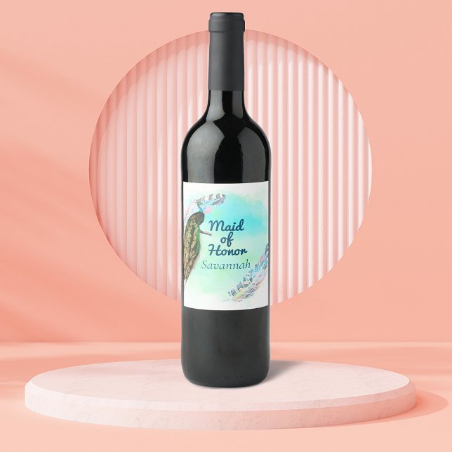 Maid of Honour Vintage Peacock Favour Wine Label (Creator Uploaded)