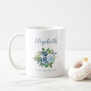 Maid of Honour Watercolor Floral Dusty Blue Weddin Coffee Mug