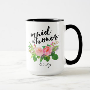 Maid of Honour Watercolor Floral Personalised Mug