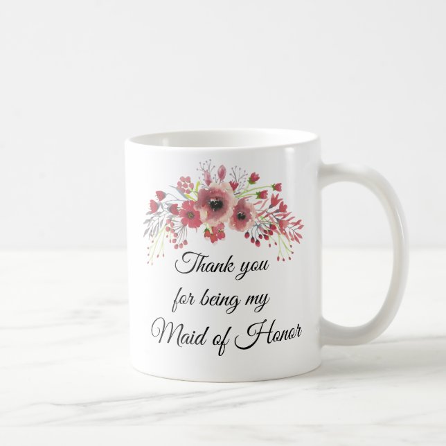 Maid of Honour Watercolor Pink  Flower Bouquet Mug (Right)