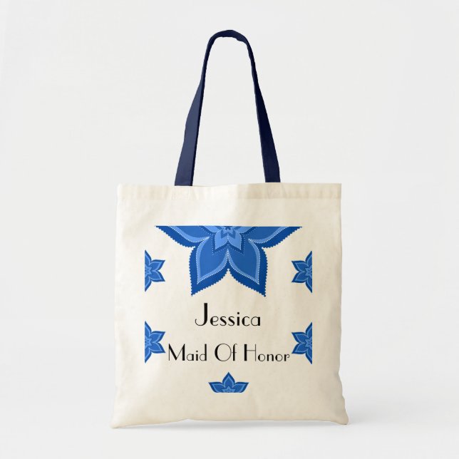 Maid Of Honour Wedding Blue Flower Tote Bag (Front)