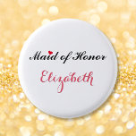 Maid of Honour Wedding Bridal Bachelorette Party 3 Cm Round Badge<br><div class="desc">Beautiful,  elegant,  fun,  cool,  custom,  personalised,  stylish round pinback button for the Maid of Honour for bridal shower,  bachelorette party,  wedding party.</div>