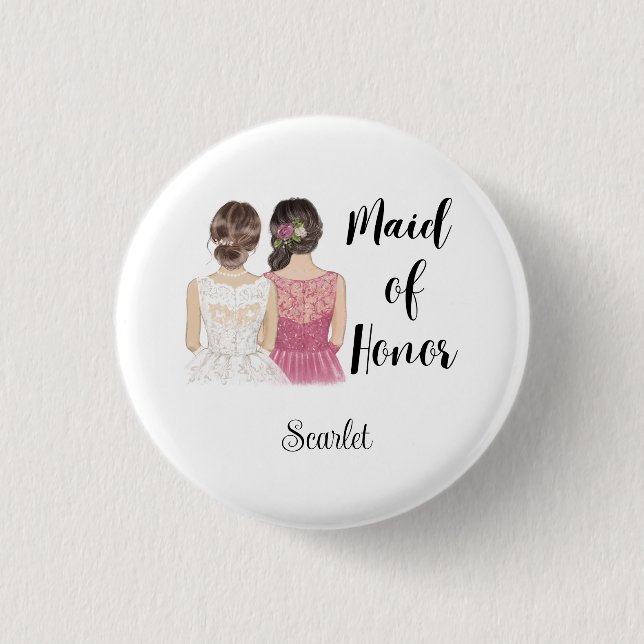 Maid of Honour Wedding Bridal Party Pinback  3 Cm Round Badge (Front)