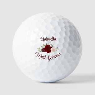 Maid of Honour Wedding Favour Burgundy Blush Roses Golf Balls