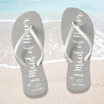 Maid of Honour Wedding Favour Name Monogram Grey Flip Flops<br><div class="desc">Surprise your Maid of Honour with these fun flip flops - personalise with her name or monogram and your wedding date. The background colour can easily be changed to match the wedding colours. Makes a perfect bridal party favour - something she can wear during the wedding or on the dance...</div>