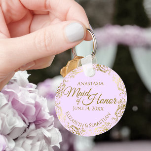 Maid of Honour Wedding Gift Gold Frills on Lilac Key Ring