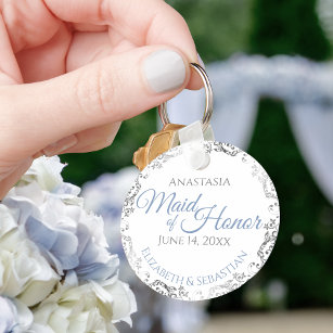Maid of Honour Wedding Gift Light Blue & Grey Lacy Key Ring