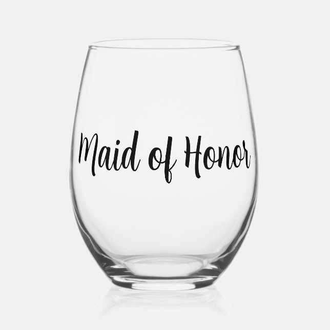 Maid of Honour Wedding Stemless Wine Glass (Front)