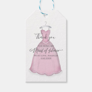 Maid of Honour Wedding Thank You Vintage Pink Dres Gift Tags