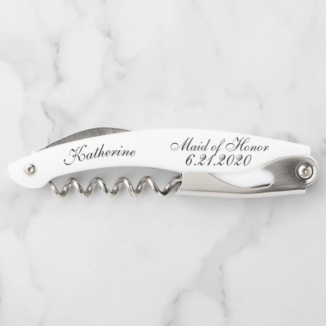 Maid of Honour White Black Wedding Corkscrews (Back)