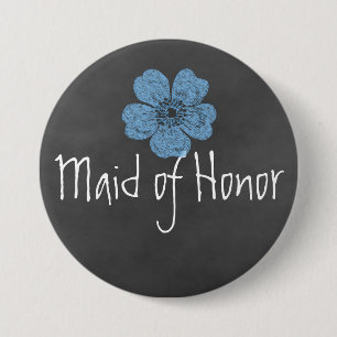 Maid of Honour Wild Blue Roses Chalkboard 7.5 Cm Round Badge