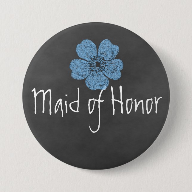 Maid of Honour Wild Blue Roses Chalkboard 7.5 Cm Round Badge (Front)