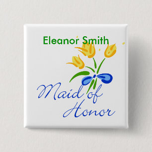 Maid of Honour with yellow tulips 15 Cm Square Badge