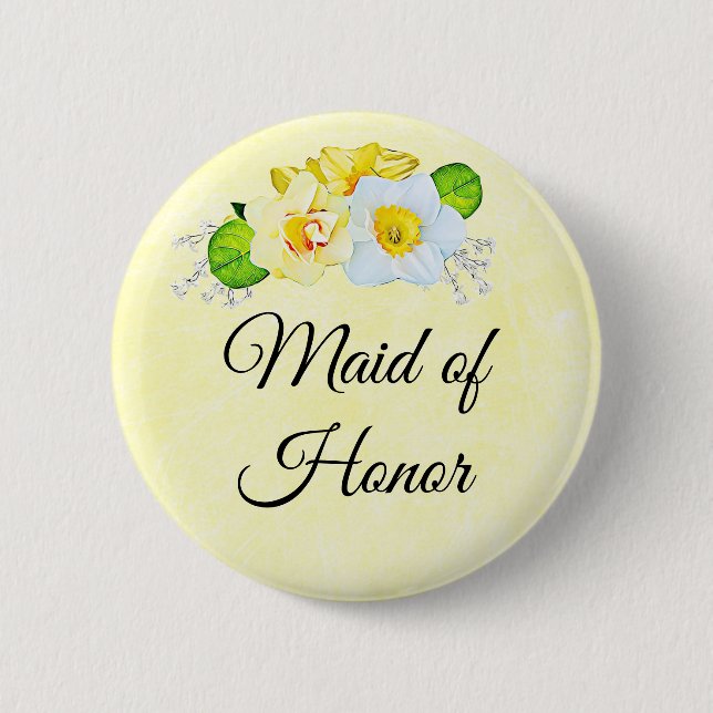 Maid of Honour Yellow Floral 6 Cm Round Badge (Front)