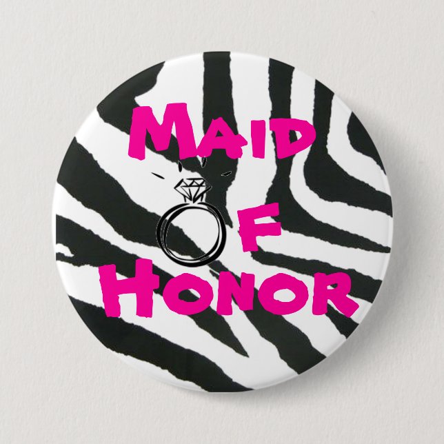 Maid of Honour Zebra 7.5 Cm Round Badge (Front)