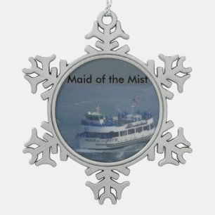 Maid of the mist on the Niagara river Snowflake Pewter Christmas Ornament