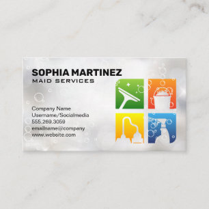 Maid Service   Cleaning Icons   Sparkly Bubbles Business Card