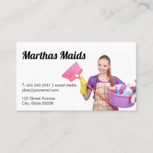 Maid Service   Cleaning Lady Holding Broom Business Card