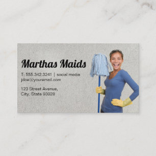 Maid Service Cleaning Lady Holding Mop Business Card
