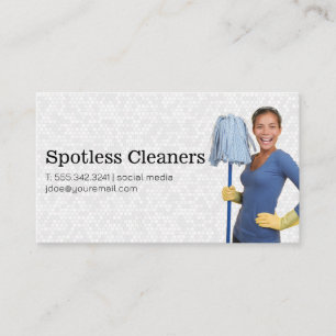 Maid Service   Cleaning Lady with Mop Business Card