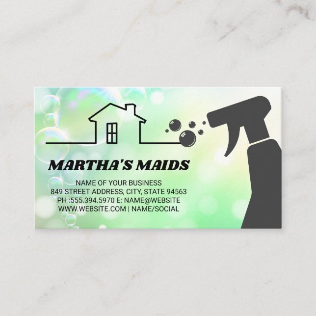 Maid Service | Cleaning Spray | Bubbles Business Card (Front)