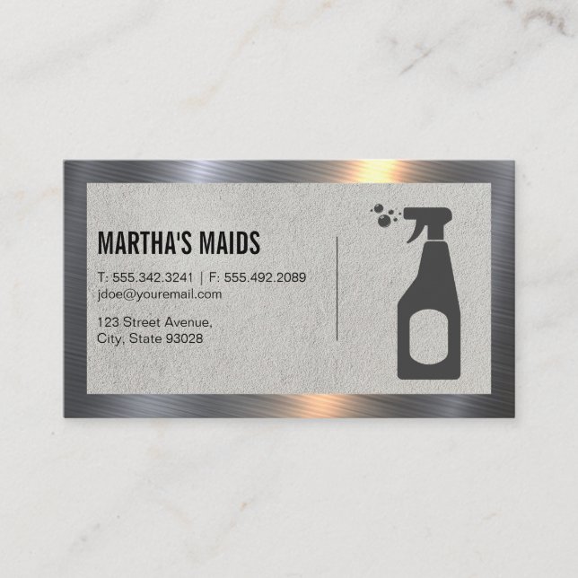 Maid Service | Cleaning Spray | Metal Border Business Card (Front)