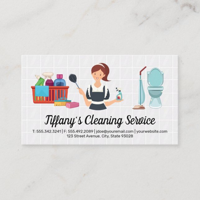 Maid Service | Cleaning Supplies Icons Business Card (Front)