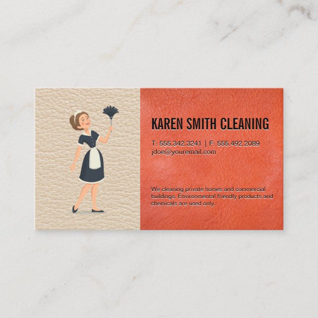 Maid Service | Leather Background Business Card (Front)