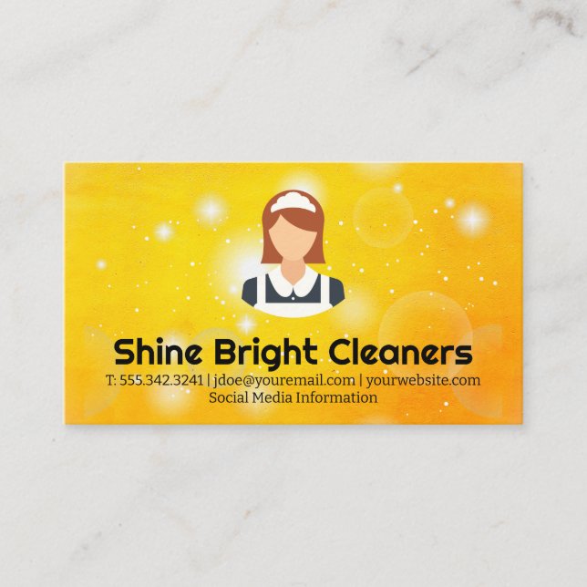 Maid Service Logo | Sparkle and Glow | Orange Business Card (Front)