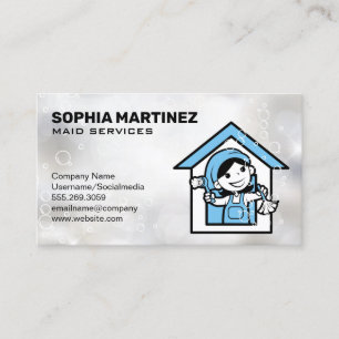 Maid Service   Mop and Broom   Soap Bubbles Business Card