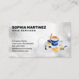 Maid Service   Mop and Broom   Sparkly Bubbles Business Card
