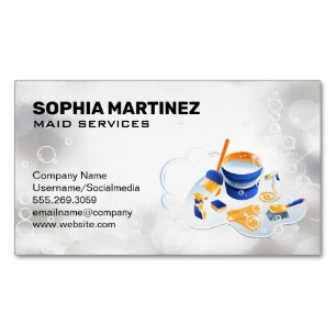 Maid Service   Mop and Broom   Sparkly Bubbles Magnetic Business Card