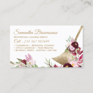 Maid Sparkling Gold Pink Floral Business Card
