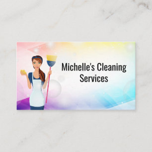 Maid with Broom Bubbles and Sparkles Business Card