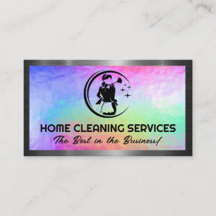 Maid with Duster   Colourful Background Business Card