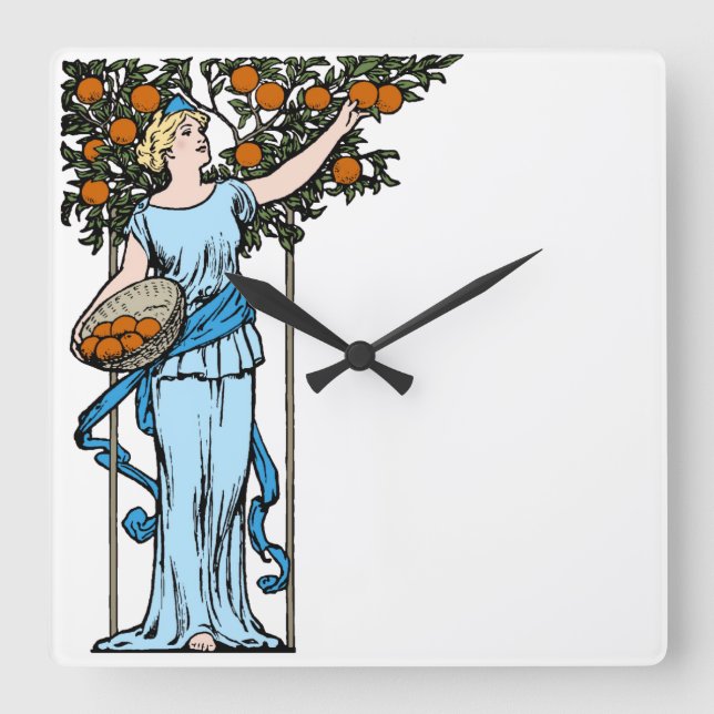Maiden Picking Oranges Square Wall Clock (Front)