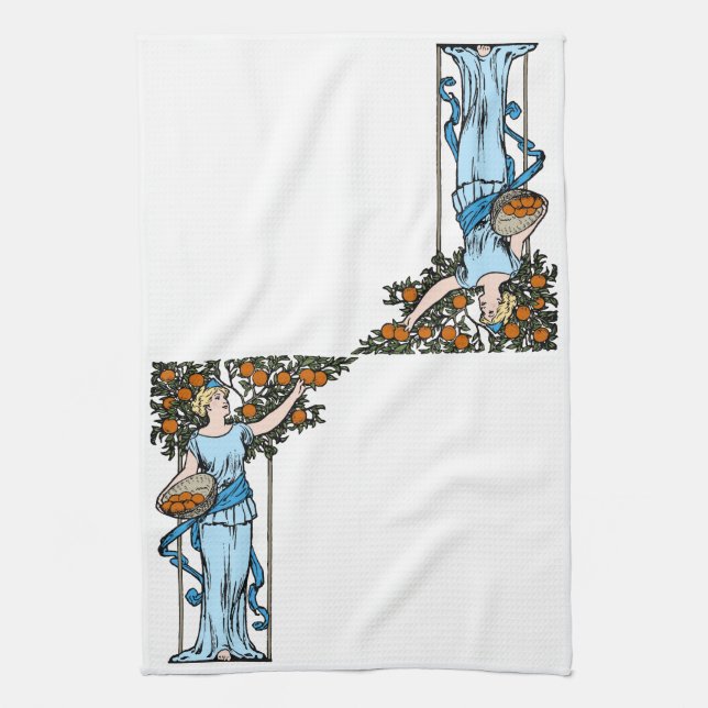 Maiden Picking Oranges Tea Towel (Vertical)