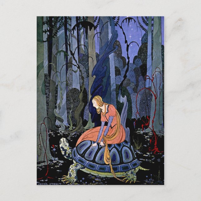 Maiden & Turtle ~ French Fairy Tale Art Painting Postcard (Front)