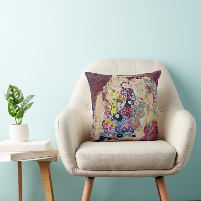 Maiden (Virgin), Gustav Klimt, Vintage Art Nouveau Cushion (Chair)