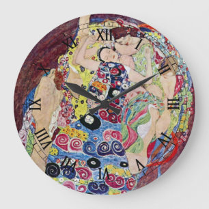 Maiden (Virgin), Gustav Klimt, Vintage Art Nouveau Large Clock