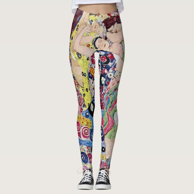 Maiden (Virgin), Gustav Klimt, Vintage Art Nouveau Leggings (Front)